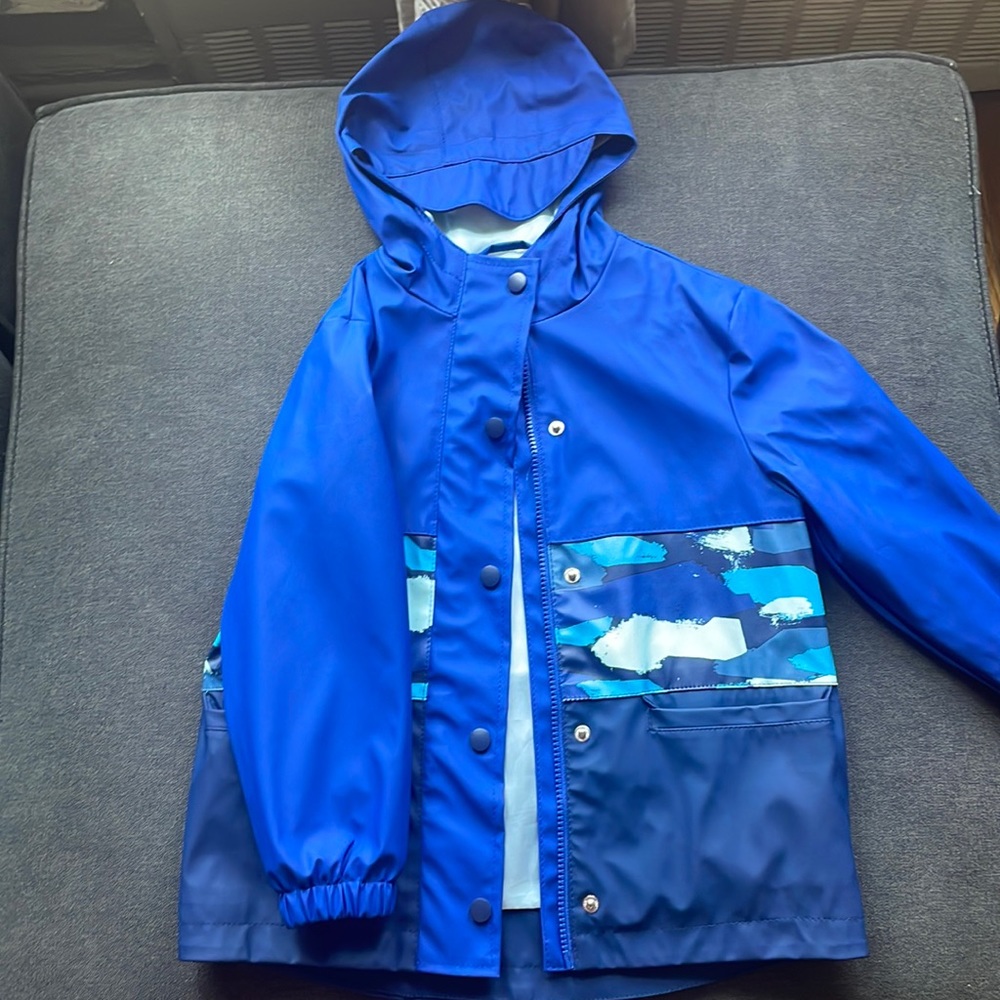 Cat & Jack Raincoat Blue Wind Water Resistant Zip Snap Boys xs